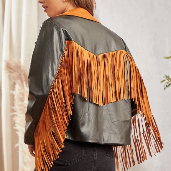 NWT Western Faux Leather Fringe Jacket - Picture 2 of 6